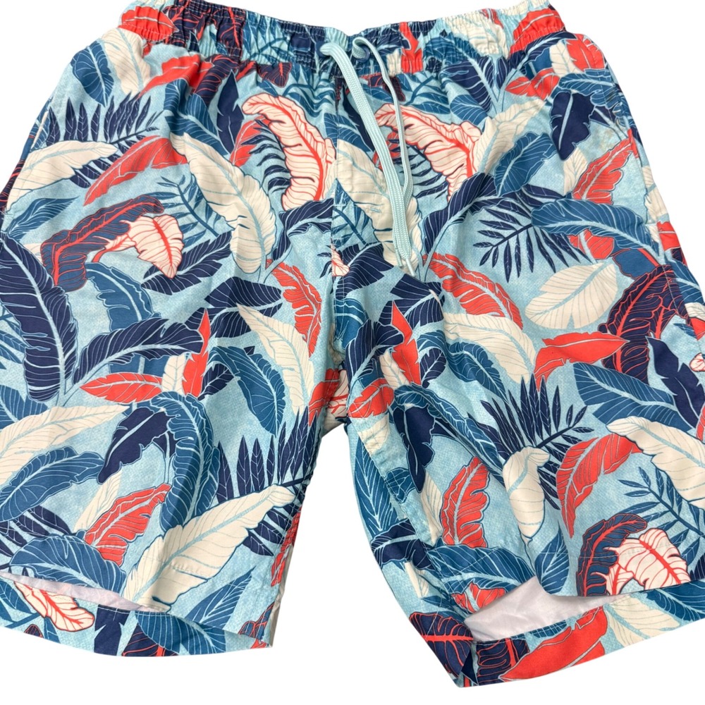 Old Navy Mens Tropical Leaf Print Swim Trunks Blue Red Medium Mesh Lining